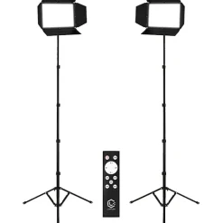 Discount Studio Panel LED Bi-Color 2-Light Kit with Barndoors and Stands Led Lights & Kits