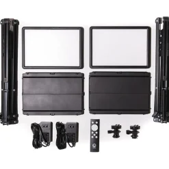 Discount Studio Panel LED Bi-Color 2-Light Kit with Barndoors and Stands Led Lights & Kits