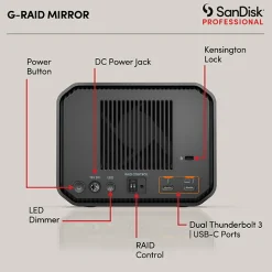 Clearance 16TB G-RAID Mirror 2-Bay RAID Array (2 x 8TB, Thunderbolt 3) Storage Drives|Storage Drives