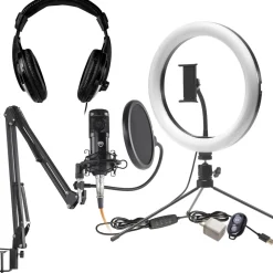 Online Studio Podcast System (LED Ring Light, Microphone, Boom Stand, Headphones) Led Ring Lights